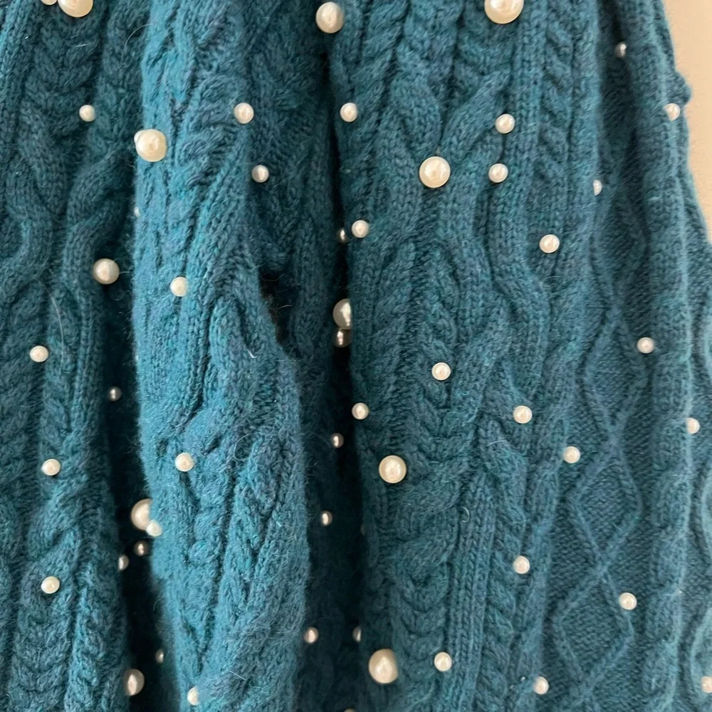 Something Navy Teal Sweater with Pearl Detail Sz M